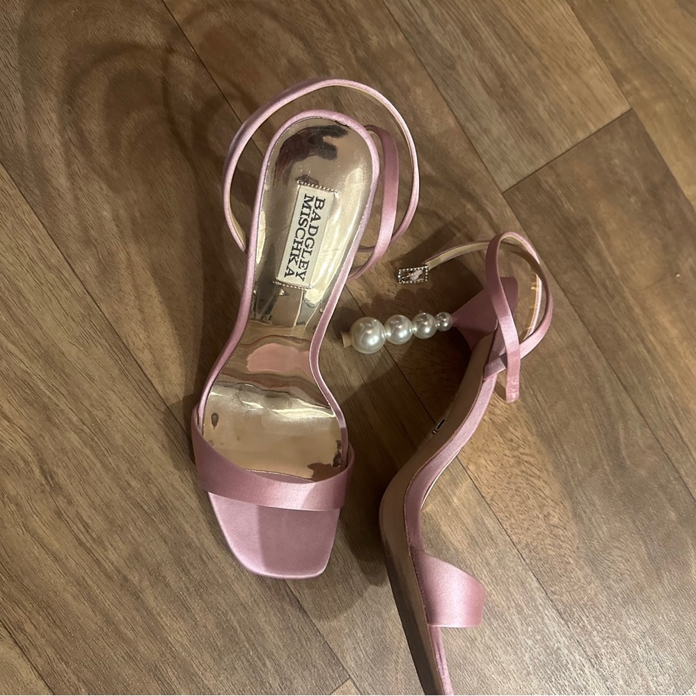 Badgley Mischka - Pink Strappy Heels with Pearl Detail